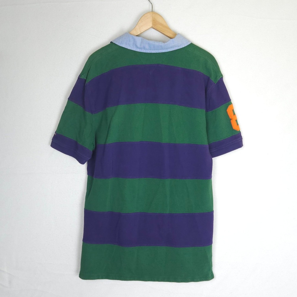 Tommy Hilfiger Rugby Polo Shirt Men's XL Slim Fit Green Purple Big Crest Logo - Picture 14 of 15